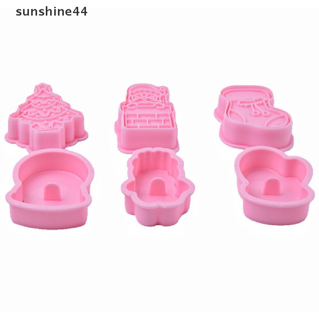 Sunshine 6Pcs/Set 2023cetakan Kue Kering Natal Stamper Biscuit Mold Cookie Cutter.