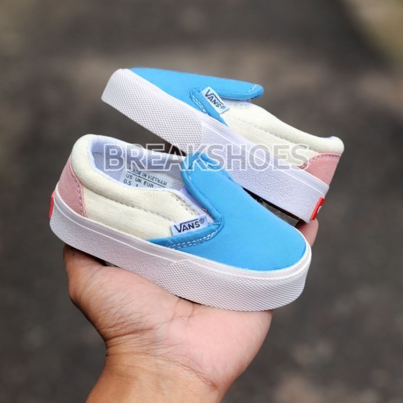 Sepatu anak slip on laki dan perempuan krem gum / blue  krem  peach