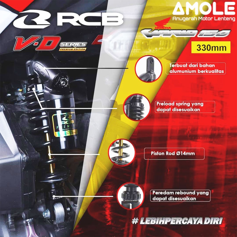 Shock Breaker Belakang Tabung RCB VD Series Click 330MM Vario 125 150
