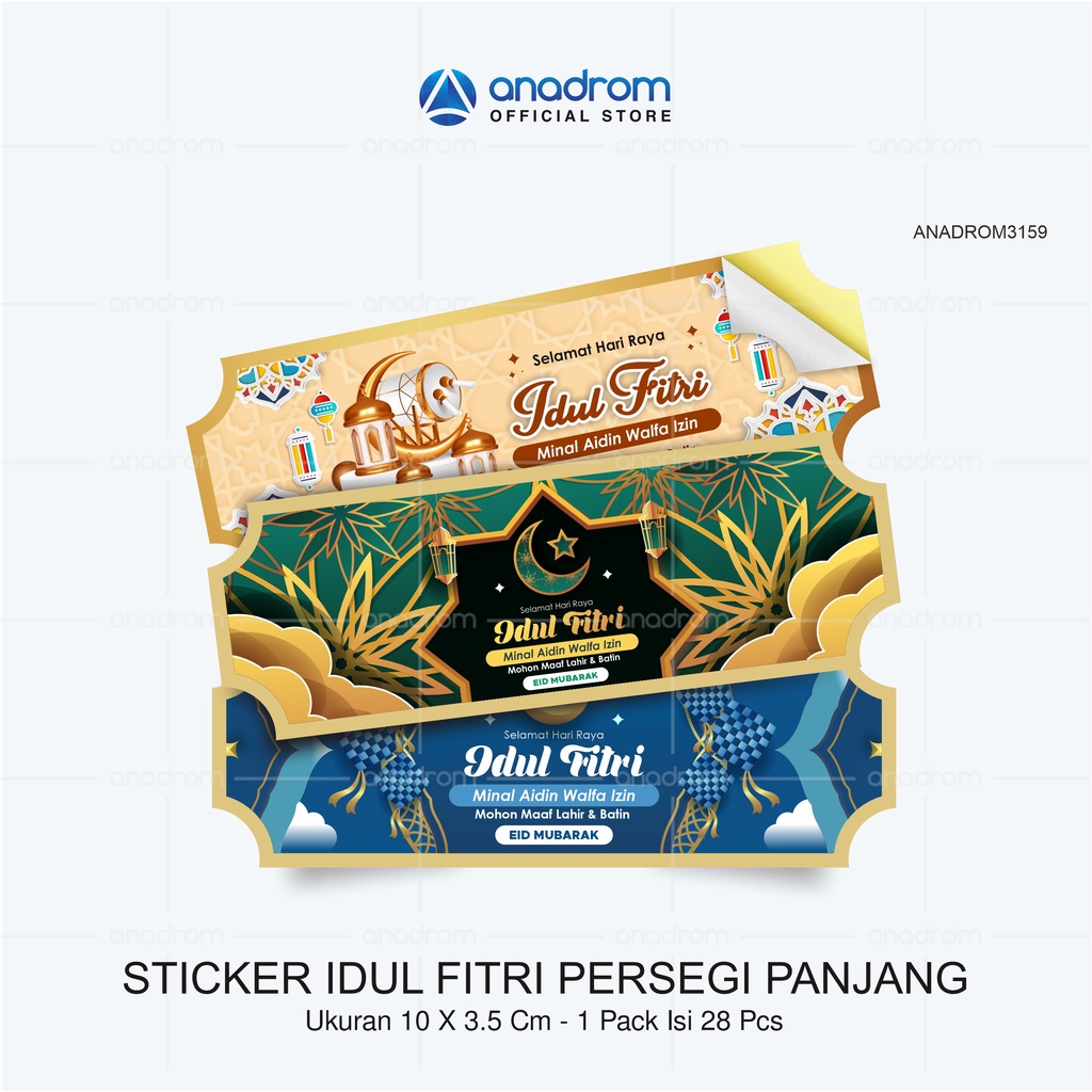 

[1 pack] Stiker Label Idul Fitri Persegi Panjang | Sticker Ucapan Lebaran Eid Mubarak | Anadrom 3159