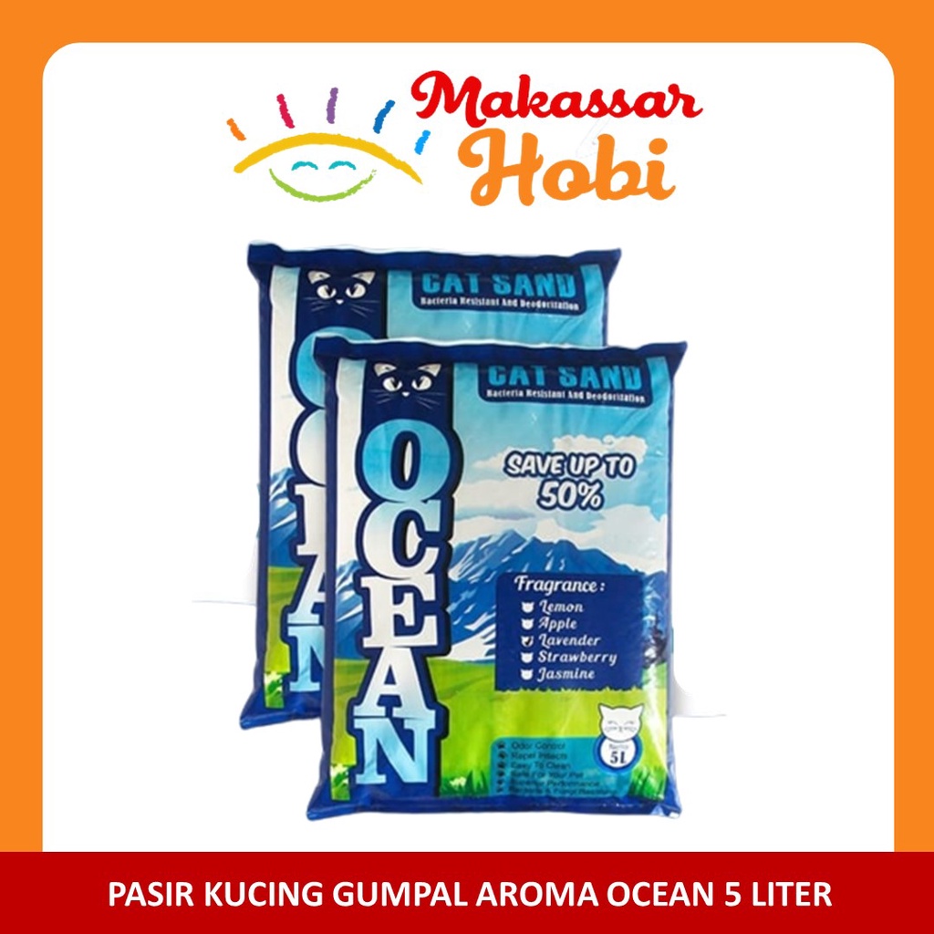 Pasir Kucing Gumpal Wangi OCEAN 5L 5 Liter Aroma Bentonite Harum Murah