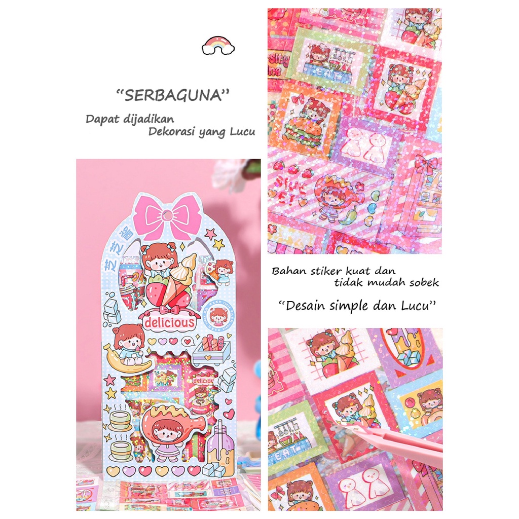 MSY 100Pcs/4Pcs Stiker Book Kartun Princess/Stiker Motif Laser Kartun  Untuk Dekorasi Diary Aesthetic/ Anti Air Untuk Dekorasi Import