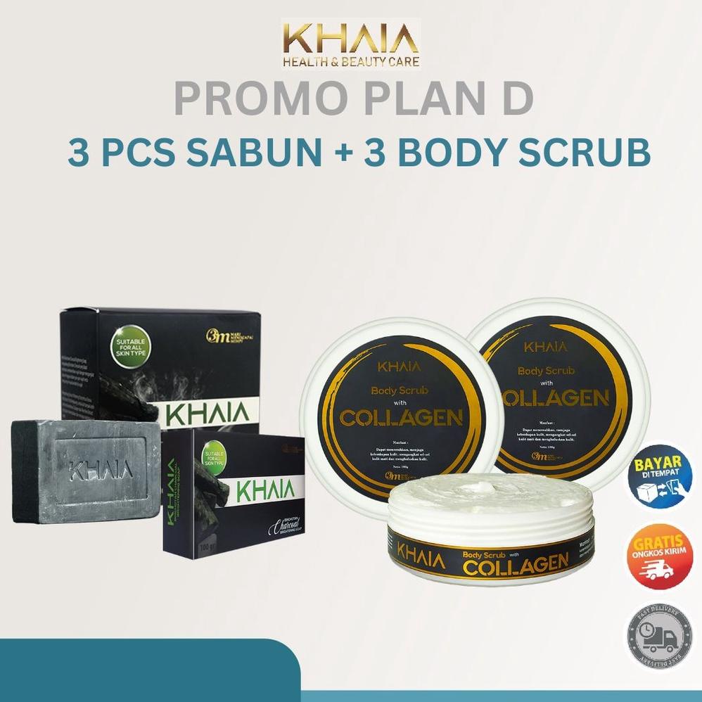 PAKET PLAN D SKINCARE KHAIA Isi 3 Sabun Khaia Muka Khaia Dan 3 Khaia Body Scrub With Collagen