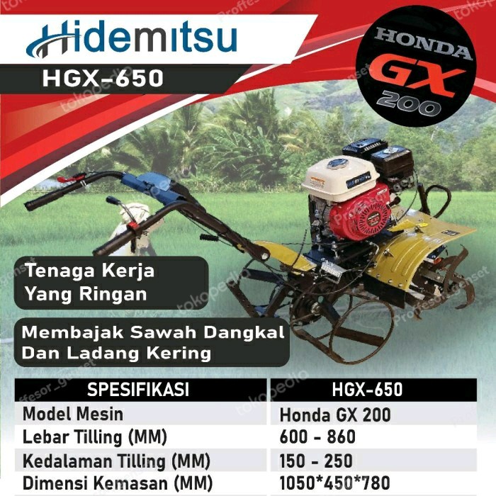 Mini Traktor Bajak Sawah HONDA Hidemitsu HGX650 Tiller Cultivator