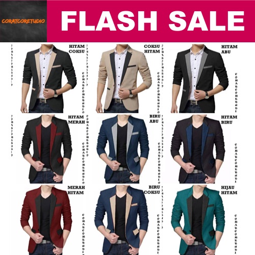 19 Warna Jas Pria Blazer Cowok Polos Kantor Kerja Formal Saku HITAM ABU BIRU MERAH HIJAU COKLAT SUSU