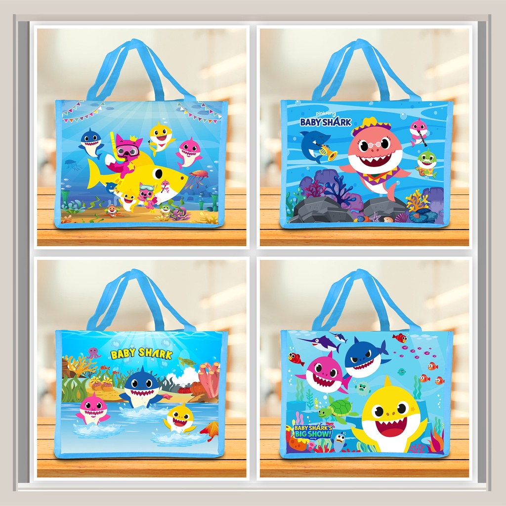 Goodie bag ulang tahun anak Tas Ultah karakter BABY SHARK kain souvernir muat BENTO bisa beli satuan