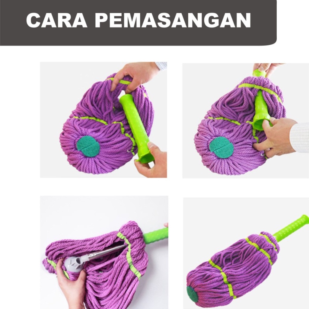 Alat Pel Pengepel Mop Sumbu Putih Pembersih Lantai Alat Pel Lantai Peras Otomatis -alat pel magic Twist Mop Alat Pel Praktis / Alat Pel Lantai Putar 360 Derajat | Super Twist Mop