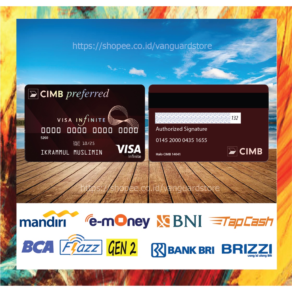 KARTU E MONEY E TOLL KARTU CIMB VISA MAROON DEBIT CREDIT EMONEY MANDIRI FLAZZ BCA BNI TAPCASH BRIZZI BRI - 2 SISI