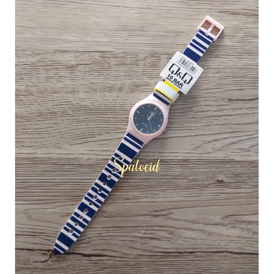 Q&amp;Q QQ QnQ Original Jam Tangan Wanita Pink Stripe Biru