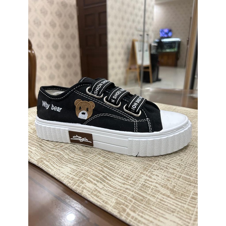 Sepatu Wanita Velcro Low Bear Slipon Premium Import PTK007