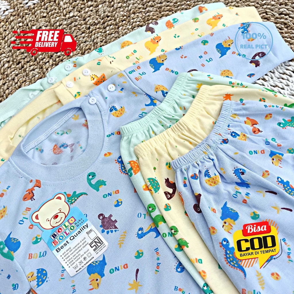 Setelan Baju Bayi Panjang 3 - 12 Bulan merk SNI BOLO - BOLO motif DINO