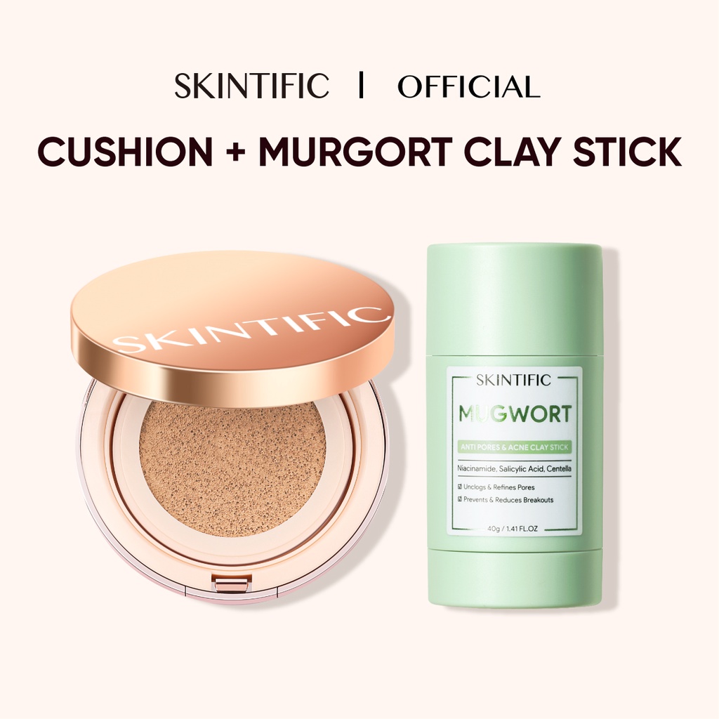 SKINTIFIC Cover All Perfect Air Cushion +Mugwort Acne Clay Stick 40g -
High Coverage Foundation 24H Long-lasting SPF35 PA++++