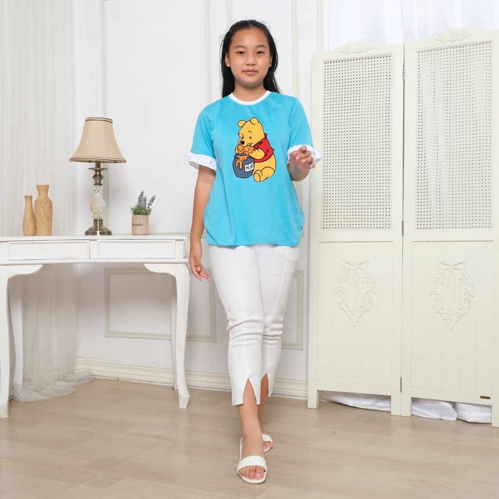 Hzl_outfit Kaos Baju Anak ABG Lengan Kerut Pendek Salma The Pooh Honey/ Atasan Kaos Anak ABG