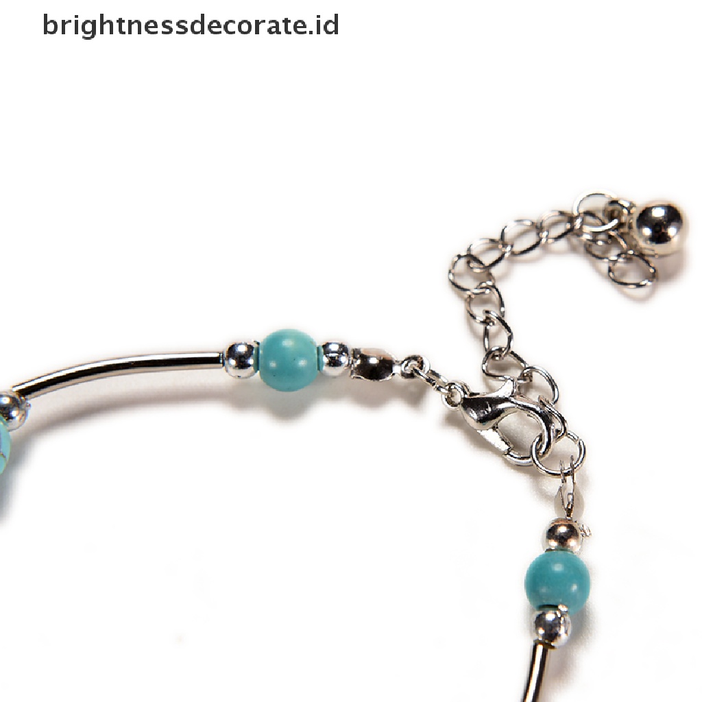 [Birth] 1pcs Wanita Vintage Pesona Perhiasan Perak Pld Owl Turquoise Gelang Bangle [ID]