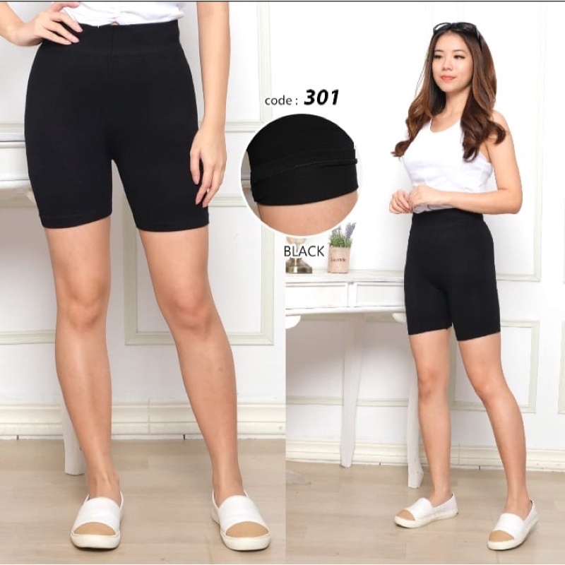 Legging pendek HW polos selutut dan hotpants legging olahraga pendek import tebal halus