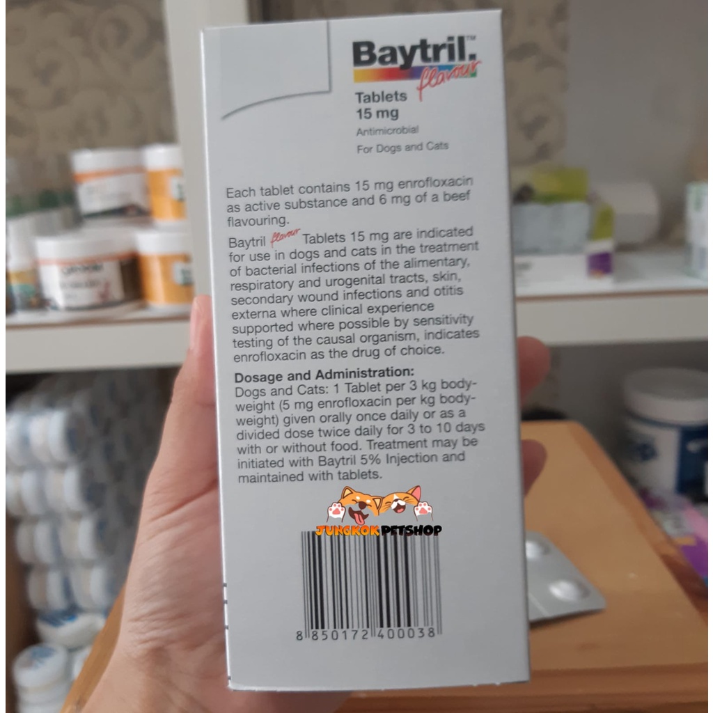 Baytril Tablet Antibiotik Kucing dan Anjing 15mg - Harga Pertablet