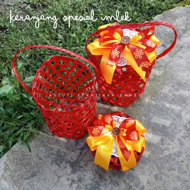 

[IMLEK EDITION] Keranjang Bulat Kue Kering d 15 cm t 18 cm Klongsong Nastar Warna kue Keranjang Imlek Anyaman Bambu Unik