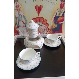 1 SET TEA POT KERAMIK BONE CHINA SHABBY  BIRU/TEKO KERAMIK/CANGKIR CANTIK