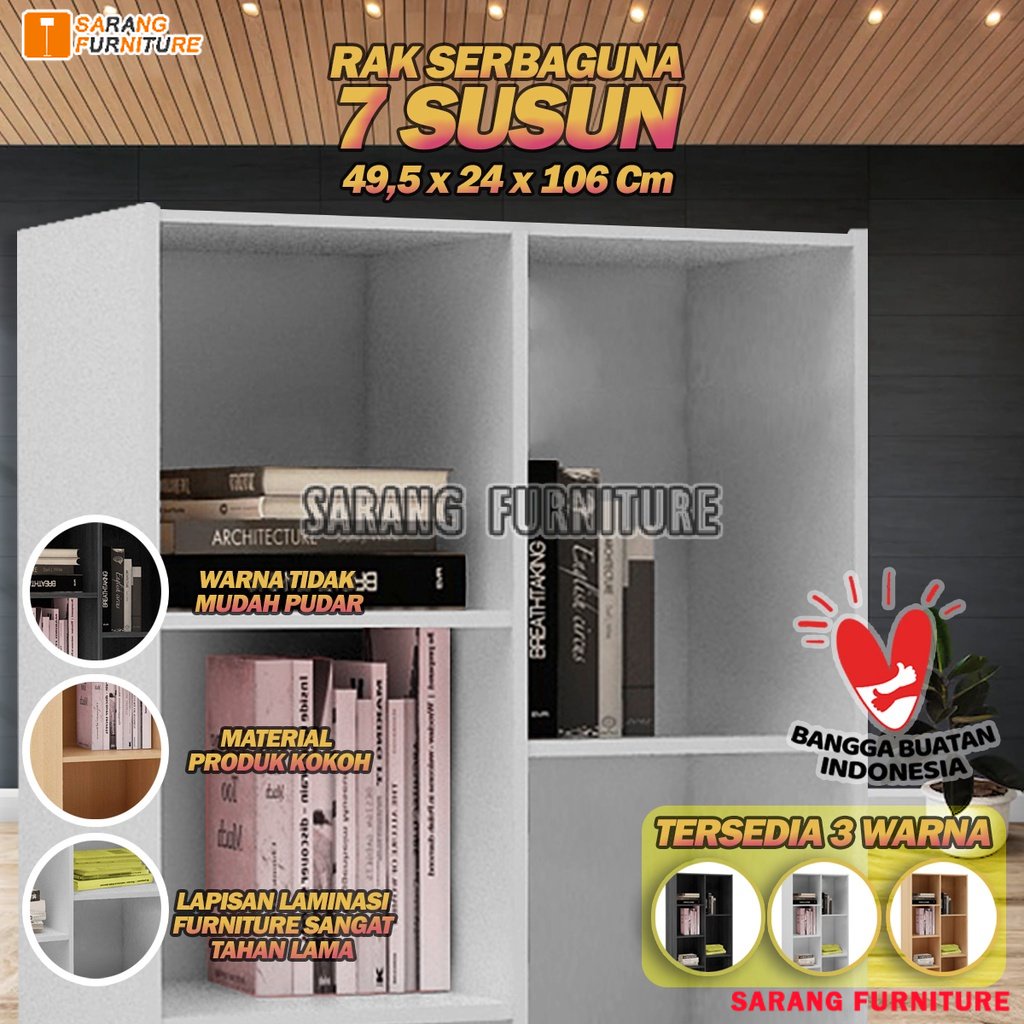 LEMARI RAK BUKU SERBAGUNA 7  RSG 7 SUSUN RAK KAYU TERBARU MURAH LEMARI BUKU RSG 3 SUSUN RSG 4 SUSUN - JTR