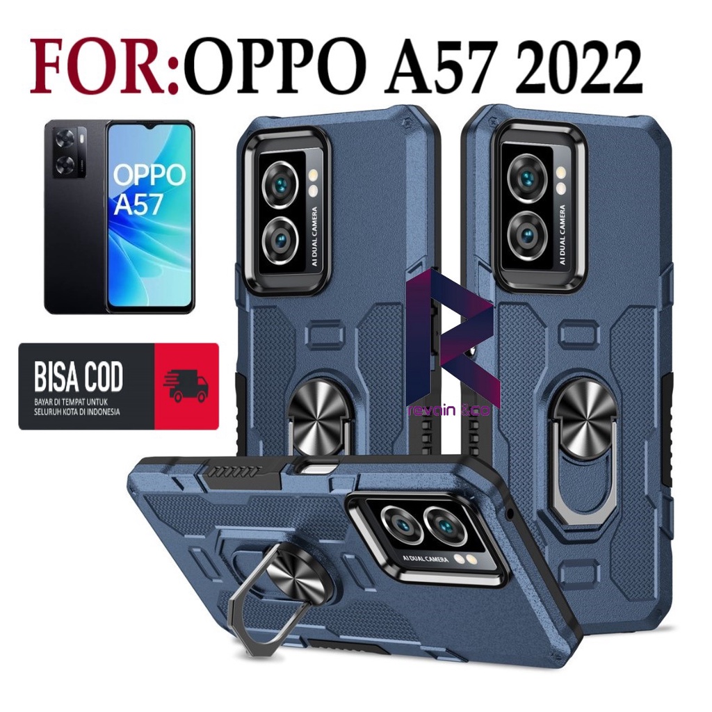 Case Armor OPPO A57 4G 2022 Iring Cincin Magnetic Kesing Hp Protect kamera Premium Hard Case Standing Robot Pelindung Kamera