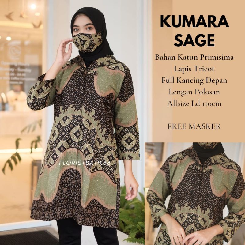 ATASAN BATIK WANITA TUNIK hijau SAGE LAPIS FURING TRIKOT