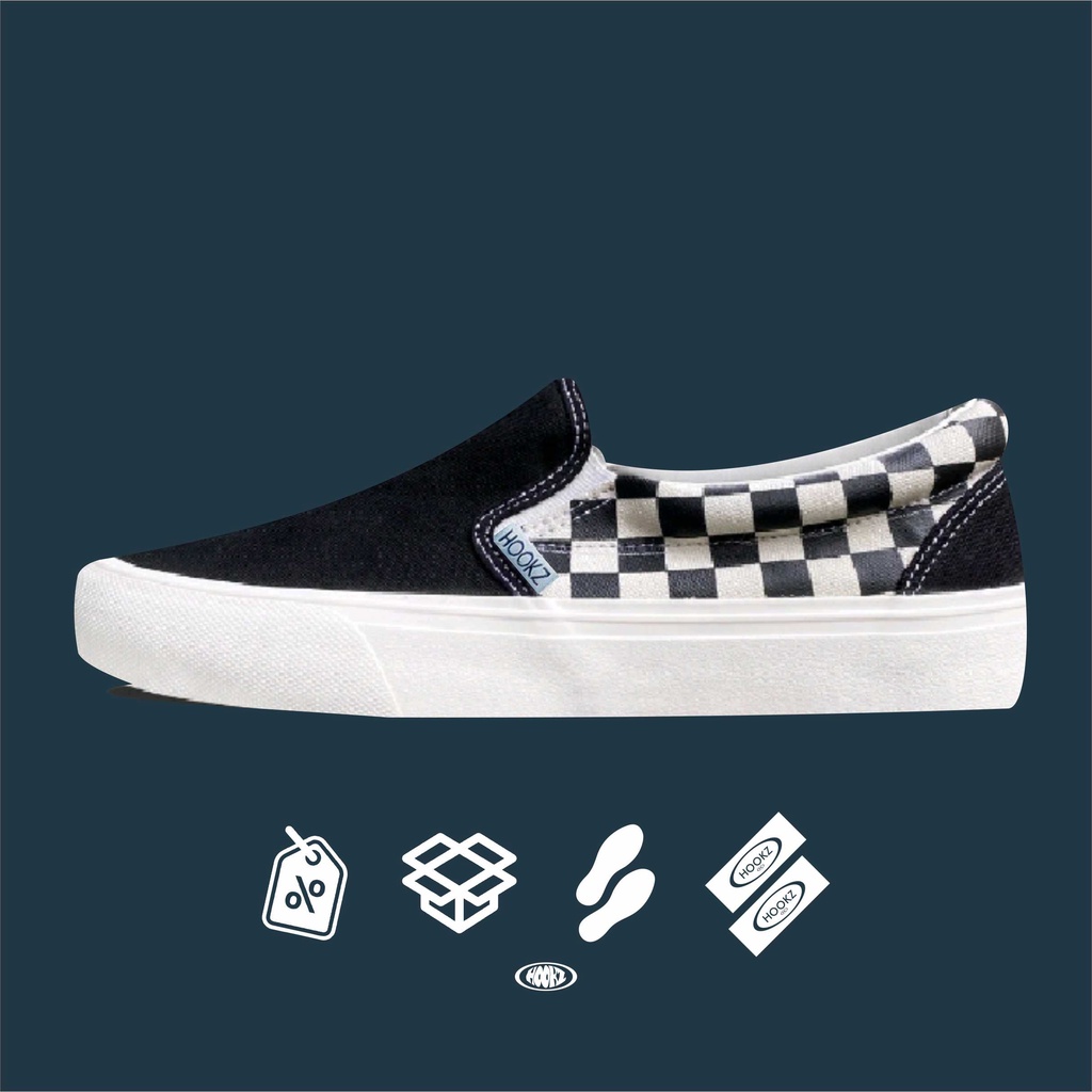 HOOKZ.INC - SEPATU SLIP ON CHECKERBOARD | SOUTH BLACK WHIZ | CHECKERBOARD | SEPATU PRIA WANITA | ORIGINAL 100%