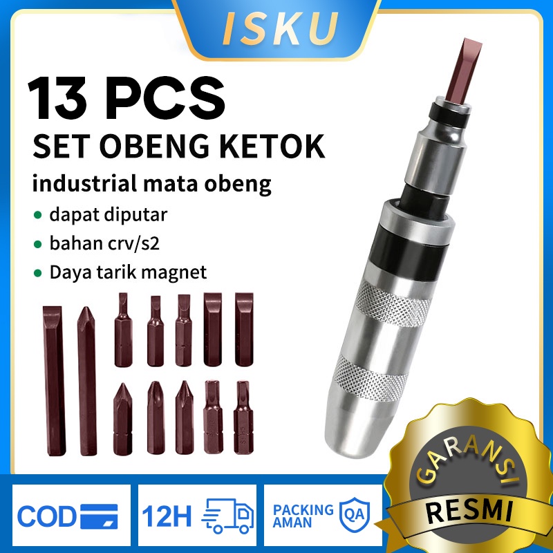 ISKU Obeng Ketok Set 13 pcs Impact Driver Perkakas /Obeng Getok Putar Tool Set obeng getok 13pcs