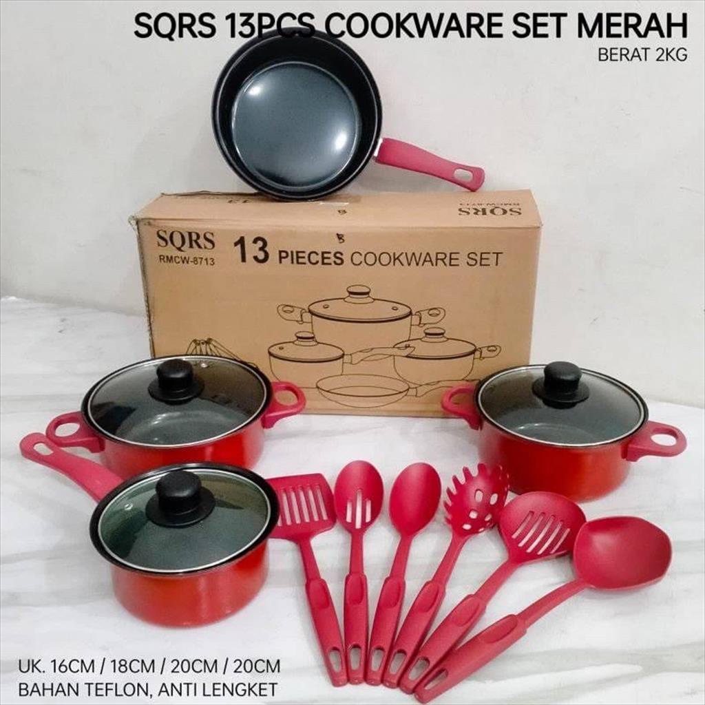 MJS 962. Panci Set 13 Pcs Cookware SQRS NO BRAND Panci Warna Marble