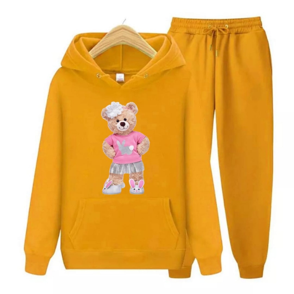 Hzl_outfit Setelan Sweater Hoodie Anak Perempuan Bear Bunny Skirt/Setelan Hoodie Anak Perempuan COD
