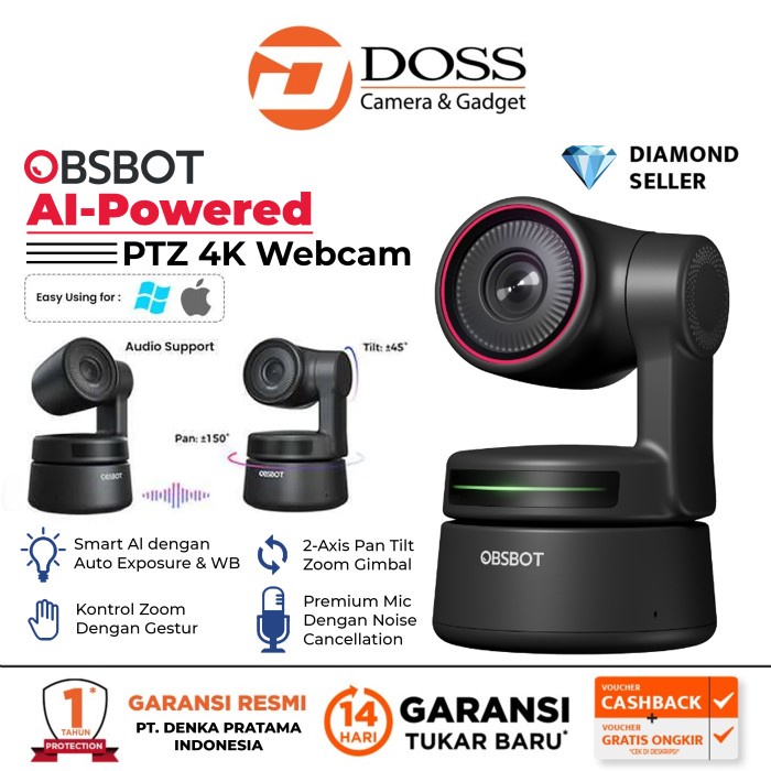 Webcam Obsbot Tiny 4K Ai-Powered Ptz 4K Webcam