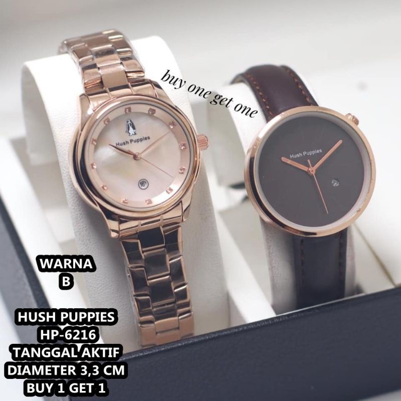 (Cod)Jam Tangan Wanita Buy1 Get1 Hushpuppies Mata&quot; Rantai+Hp Bulat Kulit Tanggal Aktif Strap Kulit/Rantai(Dikirim Jakarta)