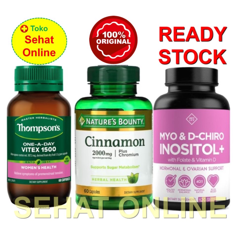 Paket PCOS Thompson Vitex + Cinnamon + Optify Myo + Dchiro Inositol + Folate + D3