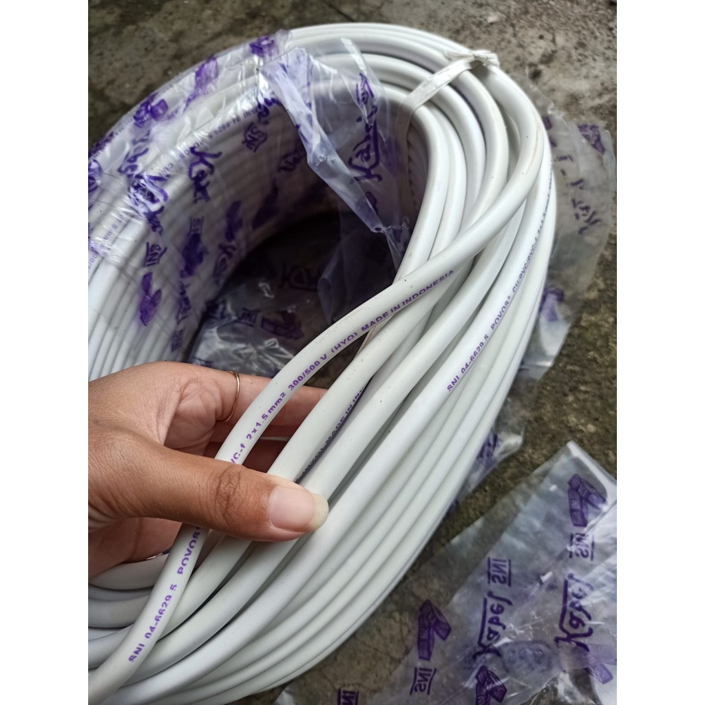 KABEL TEMBAGA SNI KABEL NYMHYO PUTIH 2 x 1,5 asli tembaga 50 meter