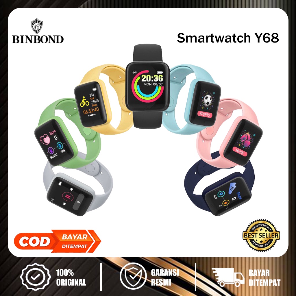 Binbond SmartWatch Y68 MACARON Sport Tahan Air Bluetooth Smart Watch Pelacak Kebugaran Gelang Pedome