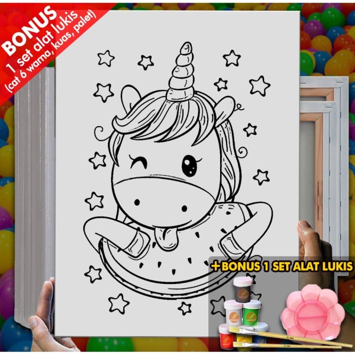 

✿ BISA COD✿ Kanvas Lukis Anak Unicorn Watermelon Canvas Coloring Mewarnai MEL1209