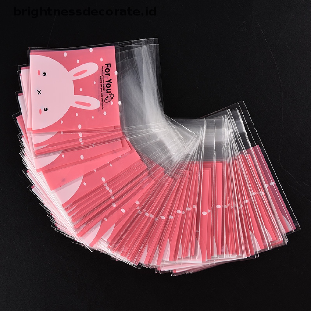 [Birth] 100pcs Pola Kelinci Self Adhesive Cookie Candy Package Gift Bags Cellophane Ulang Tahun Kantong Plastik Perekat Diri Motif Kelinci Untuk Biskuit snack baking 100pcs/lot Hot S