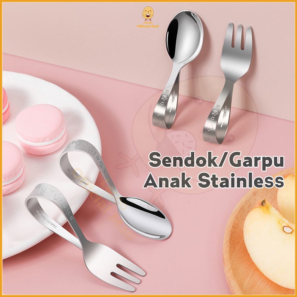 Lacoo Sendok makan bayi anak stainless sendok garpu anak training spoon made in japan