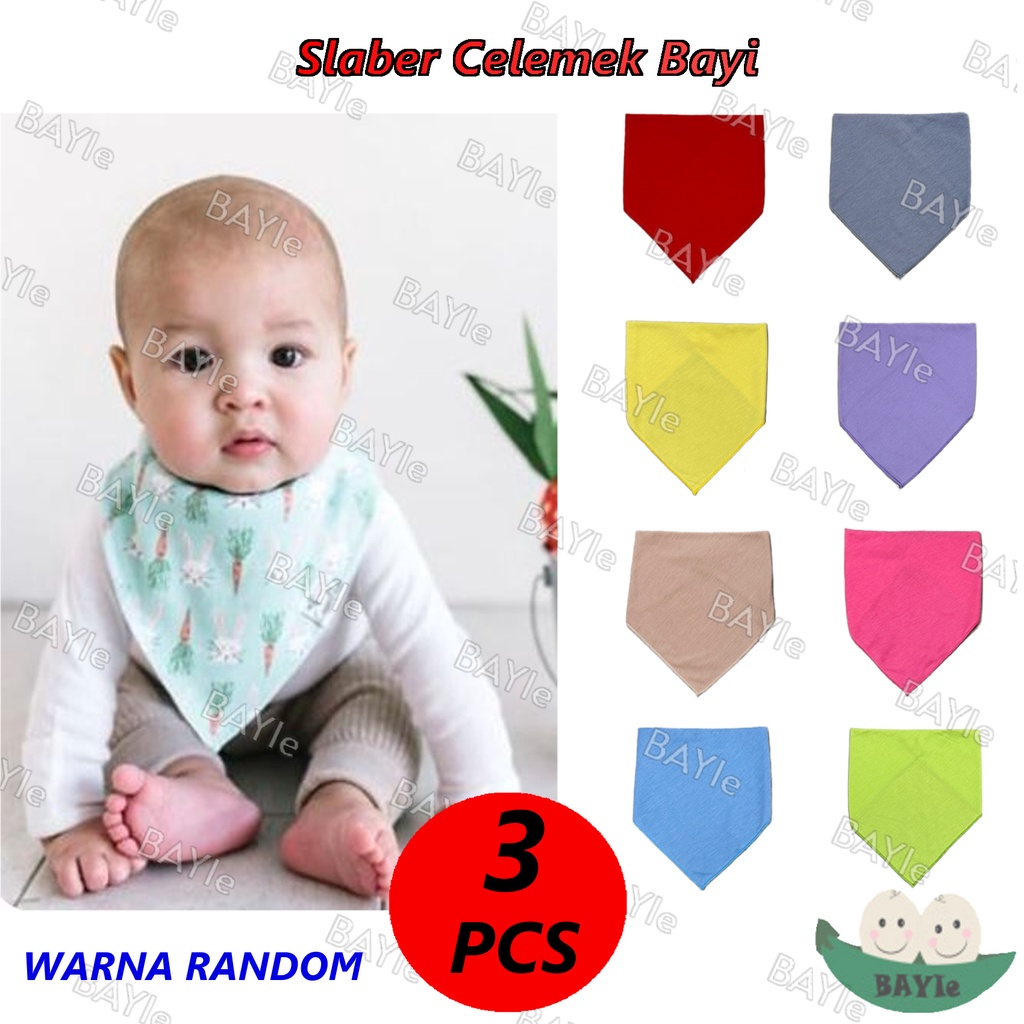 BAYIe - 3 PCS Slaber Slabber BIB Celemek Bayi Anak Model Segitiga POLOS Multifungsi/ Tatakan Air Liur Tadah Iler / Celemek Makan