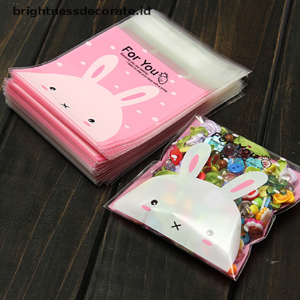 [Birth] 100pcs Pola Kelinci Self Adhesive Cookie Candy Package Gift Bags Cellophane Ulang Tahun Kantong Plastik Perekat Diri Motif Kelinci Untuk Biskuit snack baking 100pcs/lot Hot S