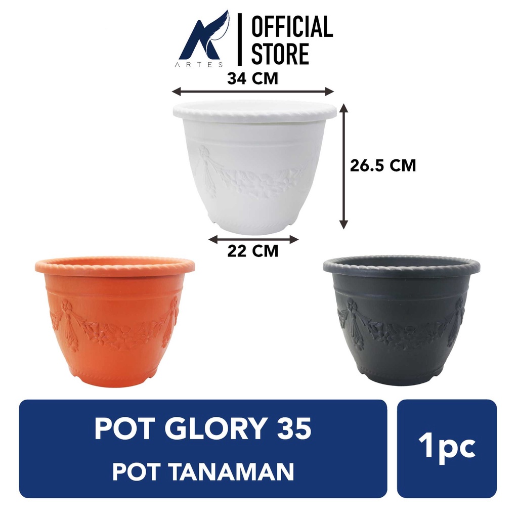 SHALOM GLORY 35 Pot Tanaman Tumbuhan Bunga Buah Plastik Motif Bunga Hitam Coklat Putih Diameter 34 c