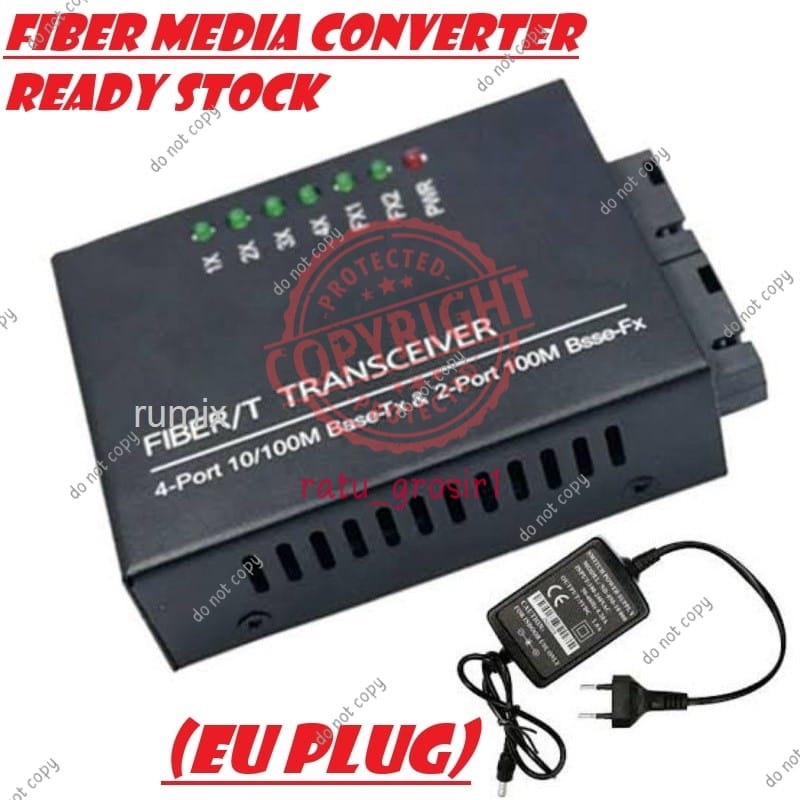 Media Converter 2 Port 2 Fiber SC A &amp; B 4 RJ45 Fiber Optic 10/100 Mbps