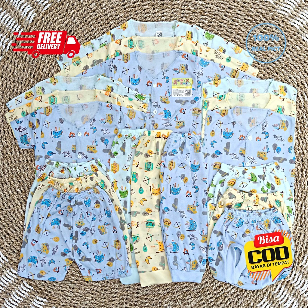 SALE 7.7 Paket Hemat Baju Bayi MOTIF 18 pcs SNI BOLO - BOLO, KAIN DASAR WARNA MOTIF