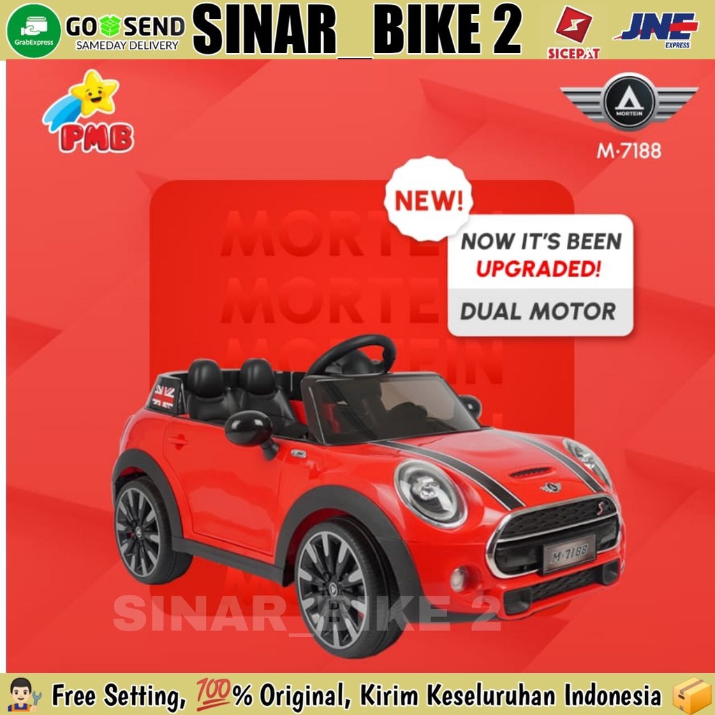 Mainan Mobil Aki Anak Mini COOPER Pmb M-7188 &amp; M-7188 EVA Dual Motor Remote Control