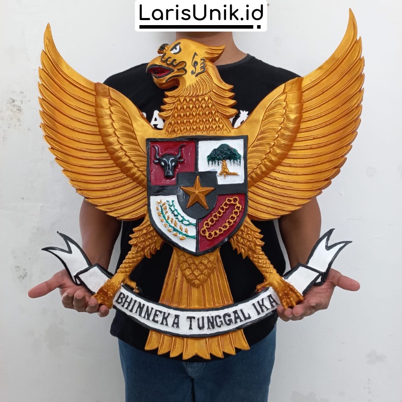 Pajangan Dinding Garuda Pancasila 3D 3 Dimensi Lambang Replika Burung Garuda Indonesia Fiber Gold Besar Ukir 57CM