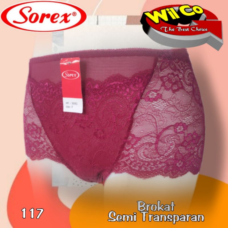 K117 - (Harga Per 1 Potong) CELANA DALAM WANITA PAKAIAN WANITA PAKAIAN DALAM SOREX BRUKAT SEMI TRANSPARAN FREE SIZE