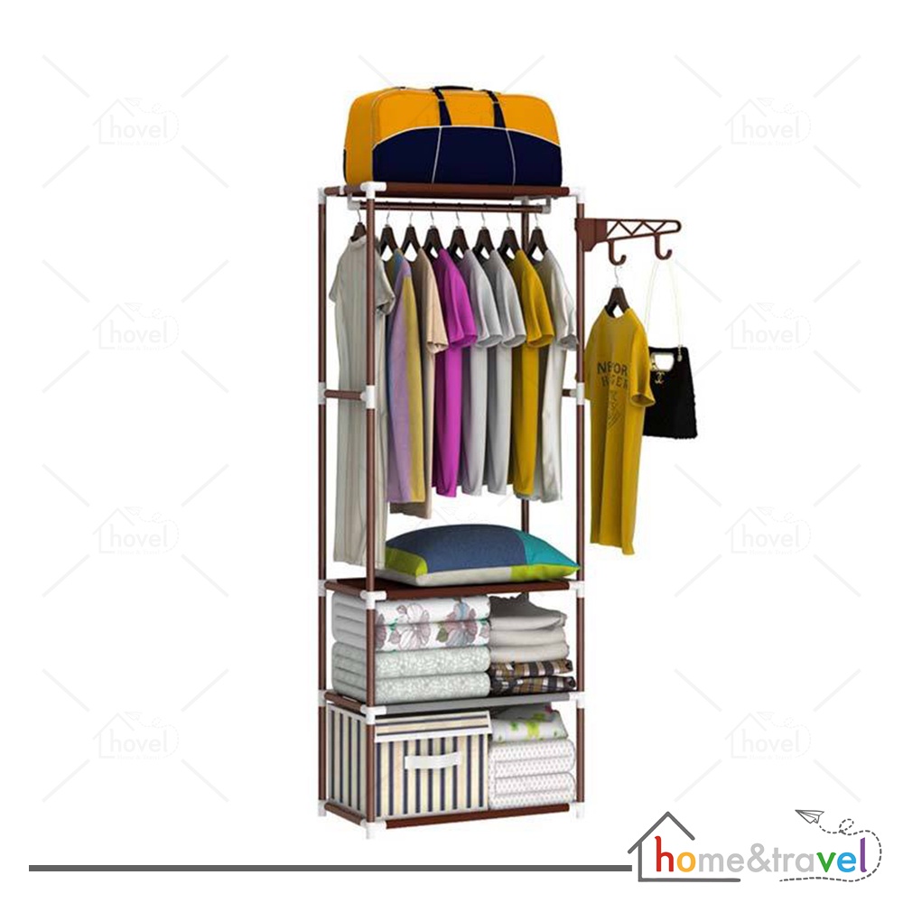 HOVELSHOP Square Cloth Rack Stand Hanger Tempat Penyimpanan Baju Pakaian Buku Multifungsi