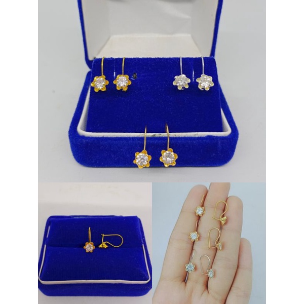 anting kait mp asur bunga/anting perak asli silver 925 lapis mas