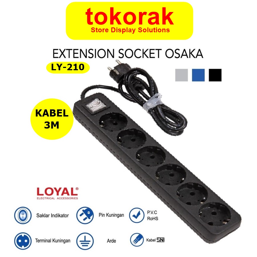 STOP KONTAK COLOKAN OSAKA 6LB 3MTR LY- 210 LOYAL EXTENTION SOCKET