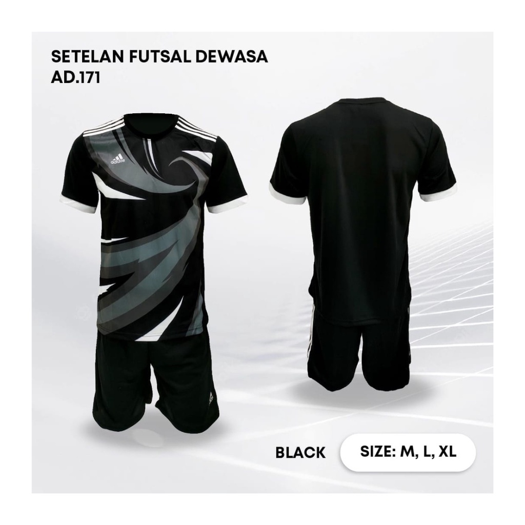 Kaos futsal pria AD171 setelan baju celana sepakbola jersey wanita dewasa t-shirt outfit seragam jarsey kostum olahraga pakaian apparel sport jersy jogging gym tenis hiking casual jersi print custom suit hitam