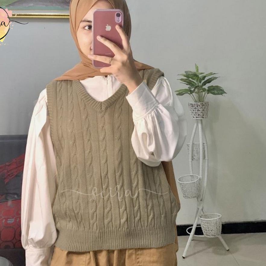 Depan [BISA ] Vest Cable Rajut / Honey Vest / Rompi Rajut Tali / Rompi Korea Trendy / Rompi Rajut Wa